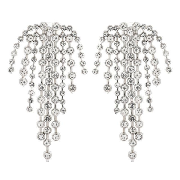 Modern Design Formal Wear Full Crystal Gem Tassel Statement Earrings