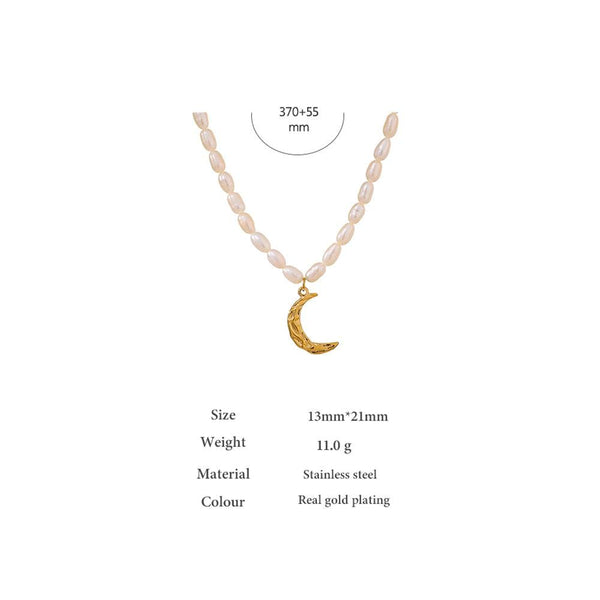 Natural Pearl Crescent Moon Pendant Choker Necklace