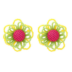 Retro Design BOHO Flower Power Beaded Stud Earrings