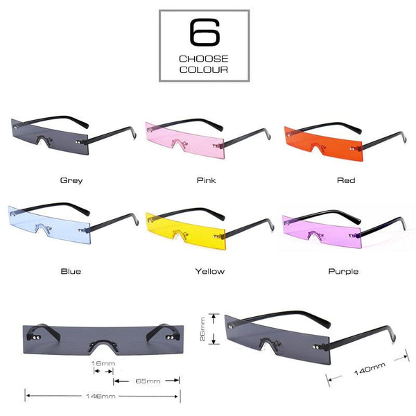 Rimless Slimline Color Rectangle Lens Sunglasses