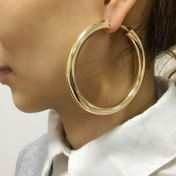 Round Metallic Big Hoop Statement Earrings