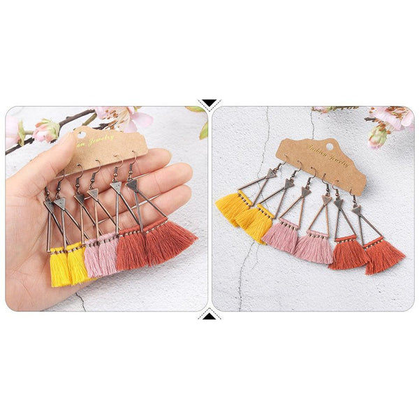 Rustic Solid Color Triangle Tassel Earrings BOHO 3 Pair Variety Set