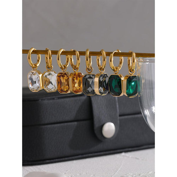 Shiny Gold Metallic Gem Drop Color CZ Dangle Drop Earrings