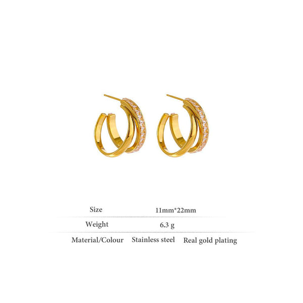 Shiny Metallic Double Crescent Hoop LUXE CZ Dangle Earrings