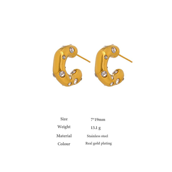 Shiny Metallic Gold CZ Hoop Drop Fashion Earrings