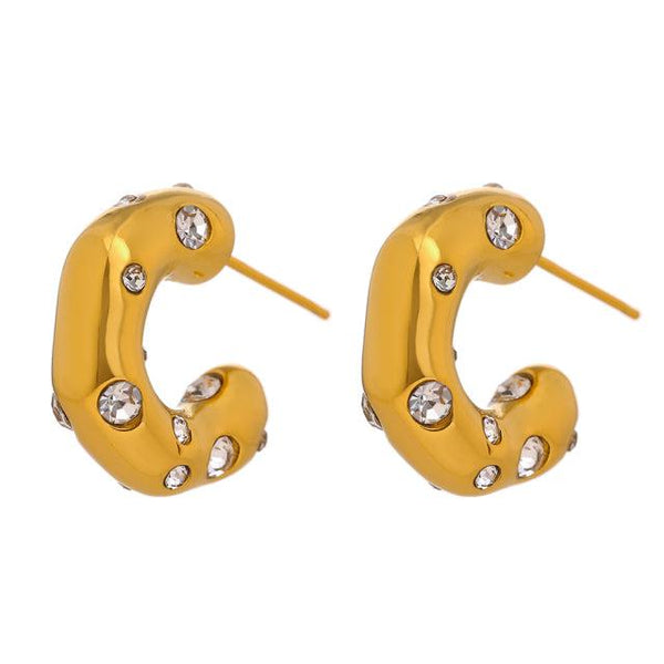 Shiny Metallic Gold CZ Hoop Drop Fashion Earrings