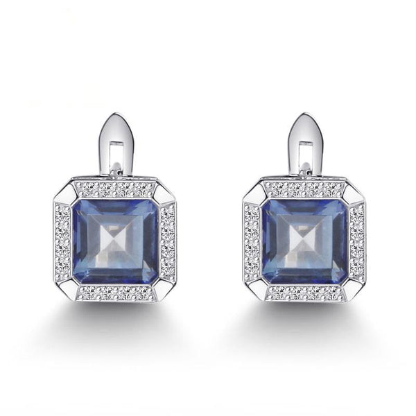 Sterling Silver Blue Mystic Quartz Pave Earrings
