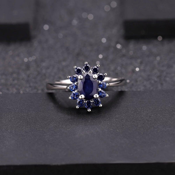 Sterling Silver Blue Sapphire Floral Ring