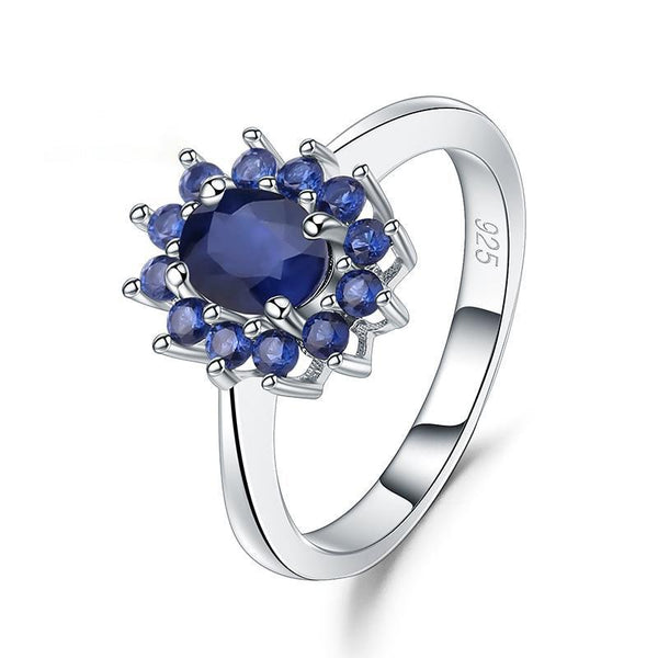 Sterling Silver Blue Sapphire Floral Ring
