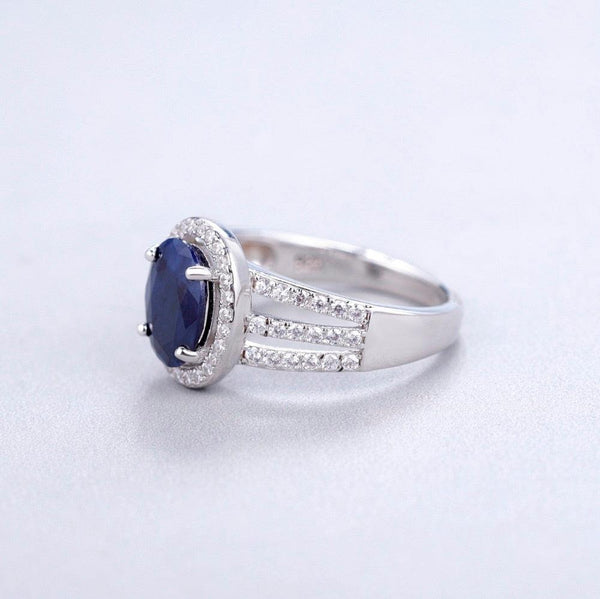 Sterling Silver Blue Sapphire Luxury Ring