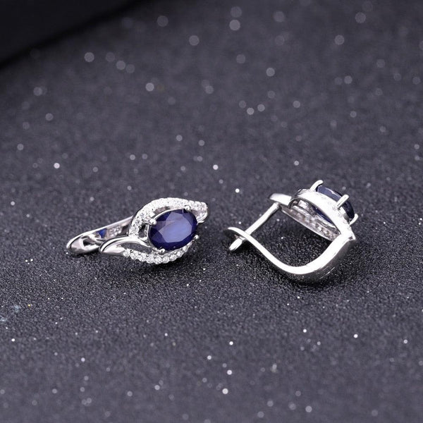 Sterling Silver Blue Sapphire Oval Swirl Earrings
