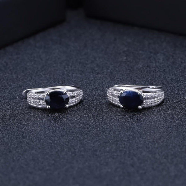 Sterling Silver Blue Sapphire Pave Earrings