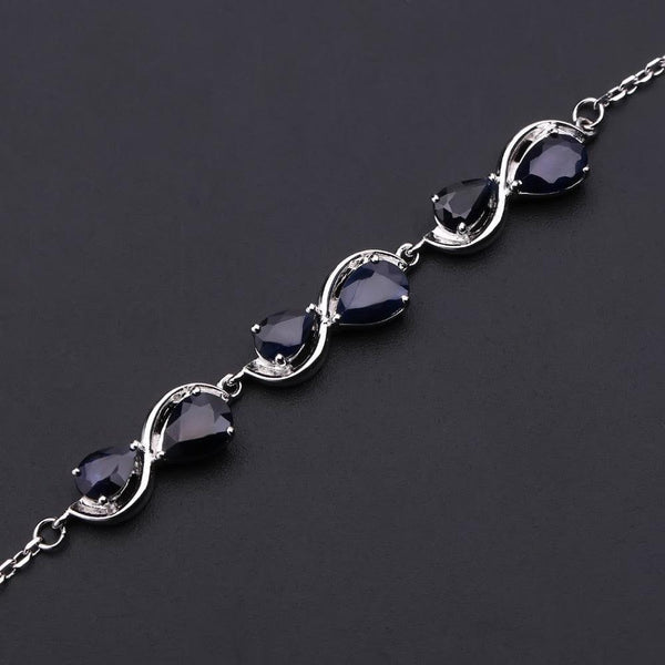 Sterling Silver Blue Sapphire Teardrop Link Bracelet