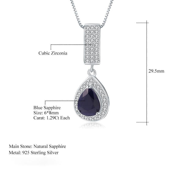 Sterling Silver Blue Sapphire Water Drop Pendant Necklace
