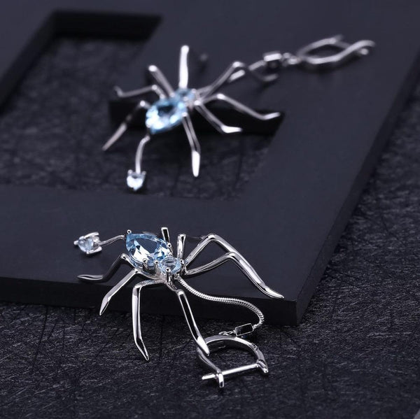 Sterling Silver Blue Topaz Spider Earrings