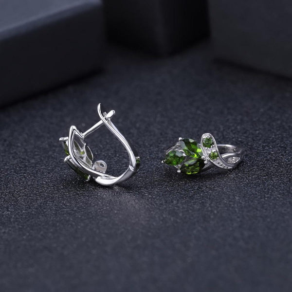 Sterling Silver Chrome Diopside Leaf Earrings