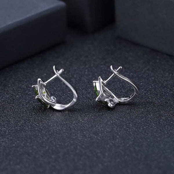 Sterling Silver Chrome Diopside Leaf Earrings