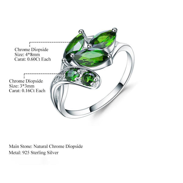 Sterling Silver Chrome Diopside Leaf Ring