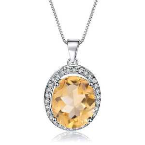 Sterling Silver Citrine Halo Pendant Necklace