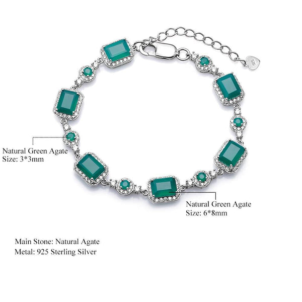 Sterling Silver Emerald Cut Green Agate Bracelet