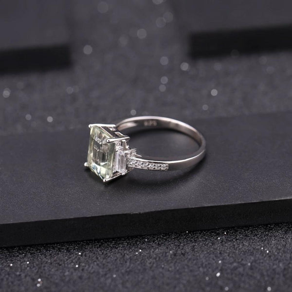 Sterling Silver Emerald Cut Green Amethyst Ring