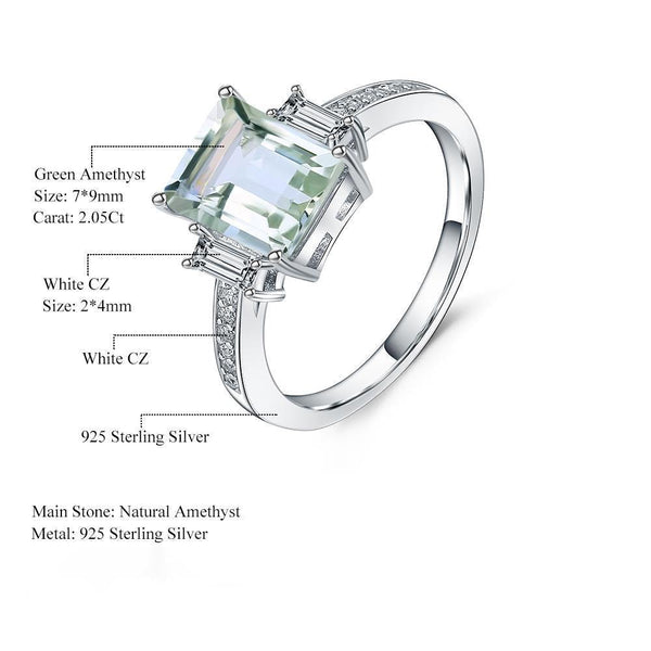 Sterling Silver Emerald Cut Green Amethyst Ring