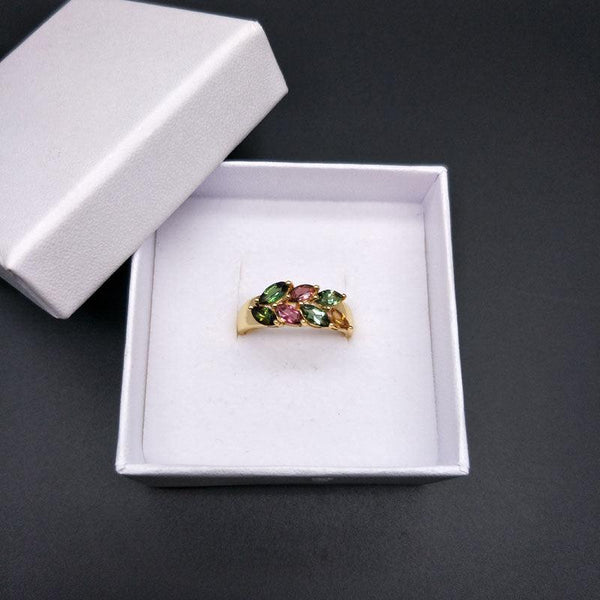Sterling Silver Gold Natural Stone Tourmaline Multicolor Leaflet Ring