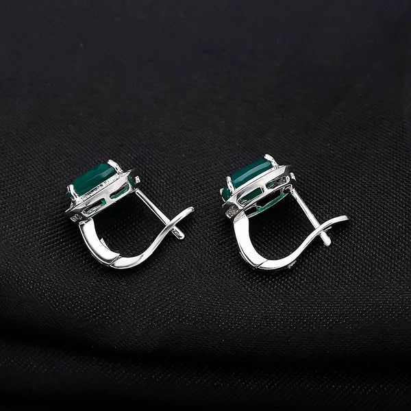 Sterling Silver Green Agate Halo Earrings