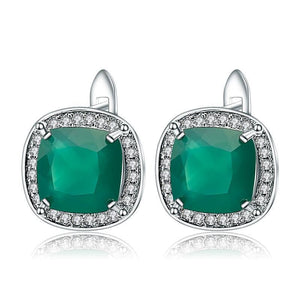 Sterling Silver Green Agate Halo Earrings