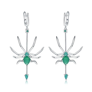 Sterling Silver Green Agate Spider Drop Earrings