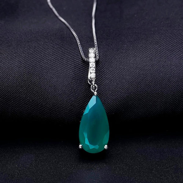 Sterling Silver Green Agate Statement Pendant Necklace