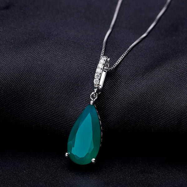 Sterling Silver Green Agate Statement Pendant Necklace