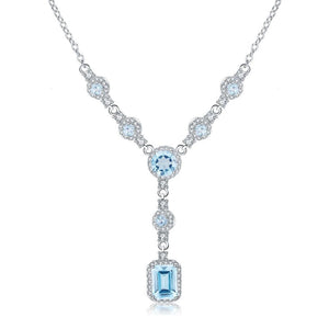Sterling Silver Luxury Blue Topaz Statement Necklace