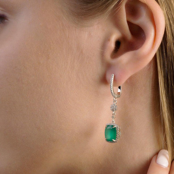 Sterling Silver Luxury Green Agate Halo Earrings
