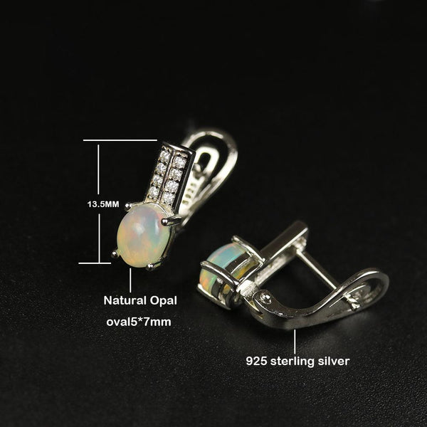 Sterling Silver Natural Stone Ethiopia Opal Pave CZ Dangle Earrings