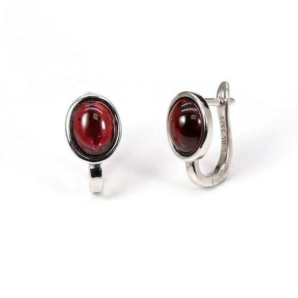 Sterling Silver Natural Stone Mozambique Garnet Huggie Stud Earrings