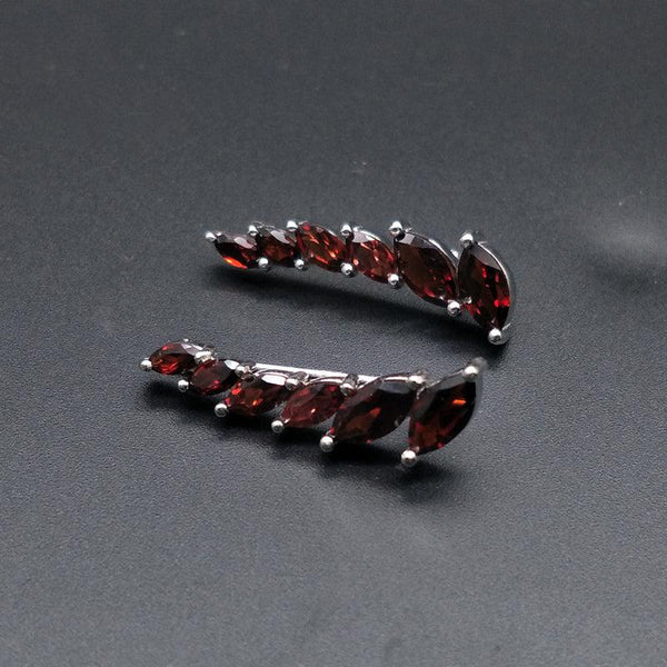 Sterling Silver Natural Stone Red Garnet Marquise Cut Ear Crawler Earrings