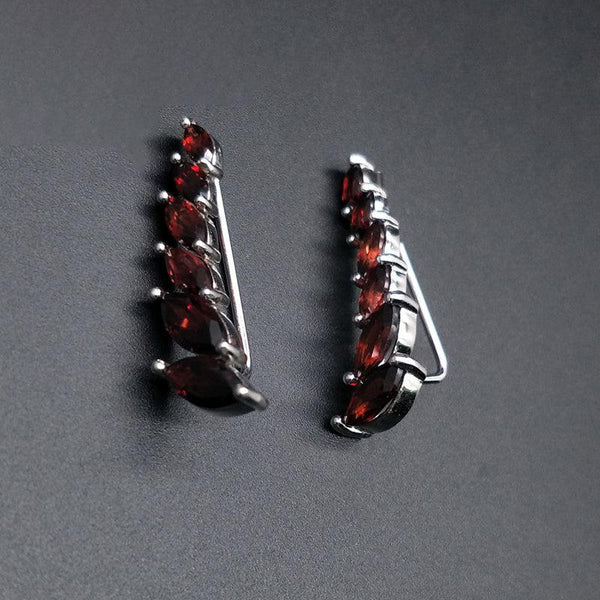 Sterling Silver Natural Stone Red Garnet Marquise Cut Ear Crawler Earrings
