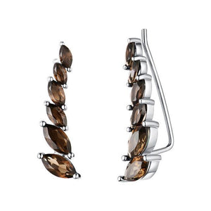 Sterling Silver Natural Stone Smoky Quartz Marquise Ear Crawler Earrings
