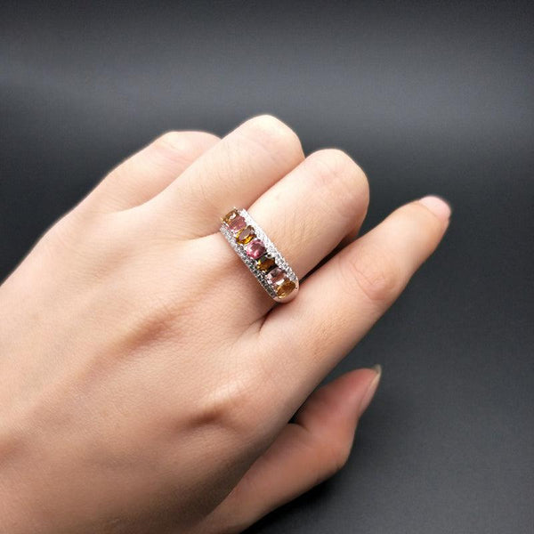 Sterling Silver Natural Stone Tourmaline Multicolor Ring