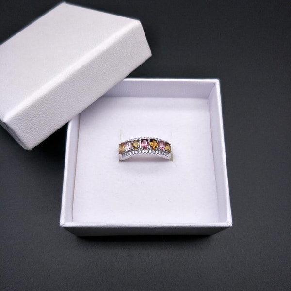 Sterling Silver Natural Stone Tourmaline Multicolor Ring