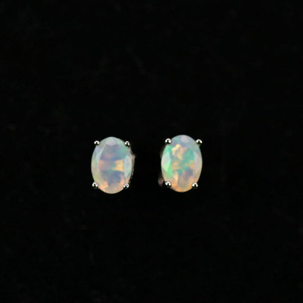 Sterling Silver Natural Stone White Opal Stud Earrings
