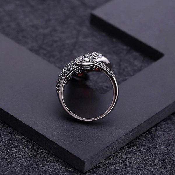 Sterling Silver Neo Gothic Red Garnet Ring