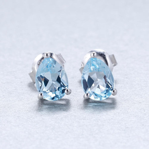 Sterling Silver Pear Stone Stud Earrings