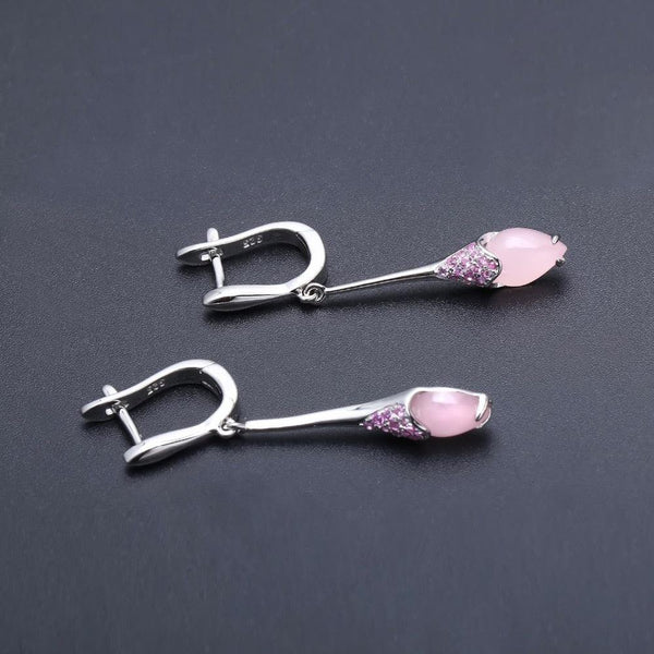 Sterling Silver Pink Calcedony Earrings
