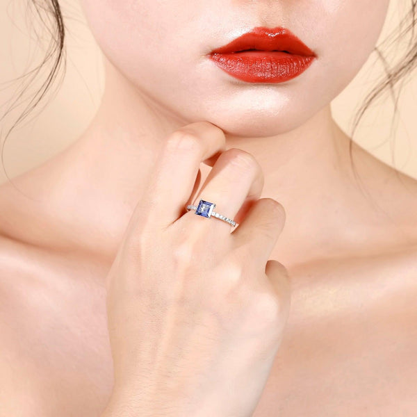 Sterling Silver Princess Cut Blue Mystic Quartz Ring