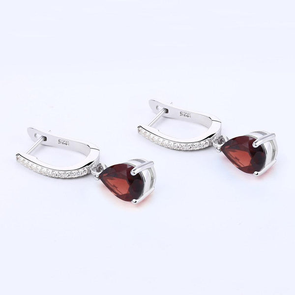 Sterling Silver Red Garnet Drop Earrings