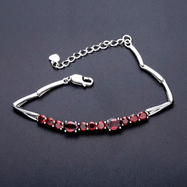 Sterling Silver Red Garnet Link Bracelet