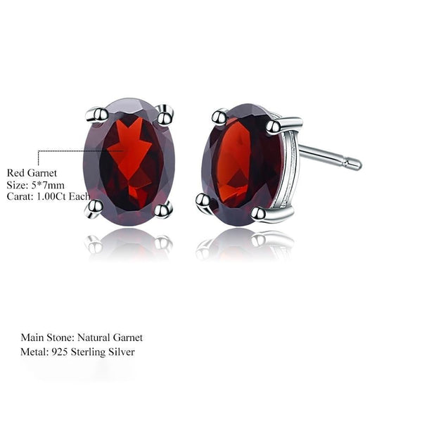 Sterling Silver Red Garnet Oval Stud Earrings