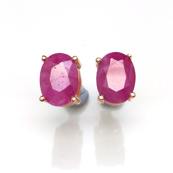 Sterling Silver Rose Gold Natural Stone Ruby Stud Earrings